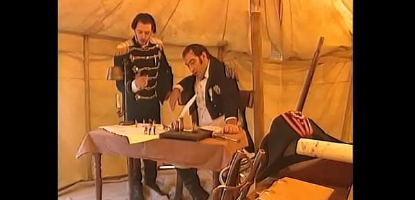  On the eve of Waterloo battle , an old general-revisionist  presents Napoleon with a gift of two prostitutes, serviced by him and young adjunct